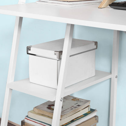 Table d'ordinateur de bureau blanche en bois avec étagère de rangement SoBuy Home, FWT29-W
