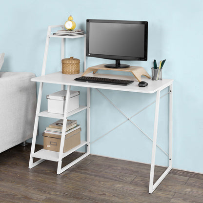 Table d'ordinateur de bureau blanche en bois avec étagère de rangement SoBuy Home, FWT29-W