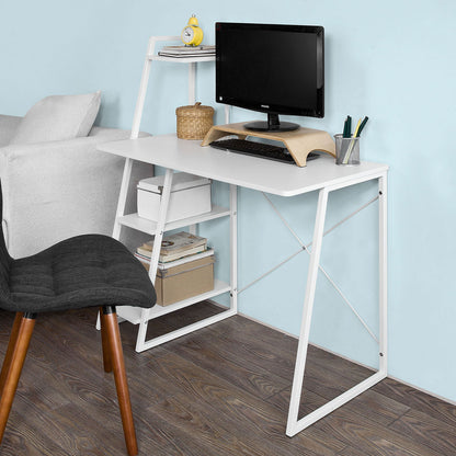 Table d'ordinateur de bureau blanche en bois avec étagère de rangement SoBuy Home, FWT29-W