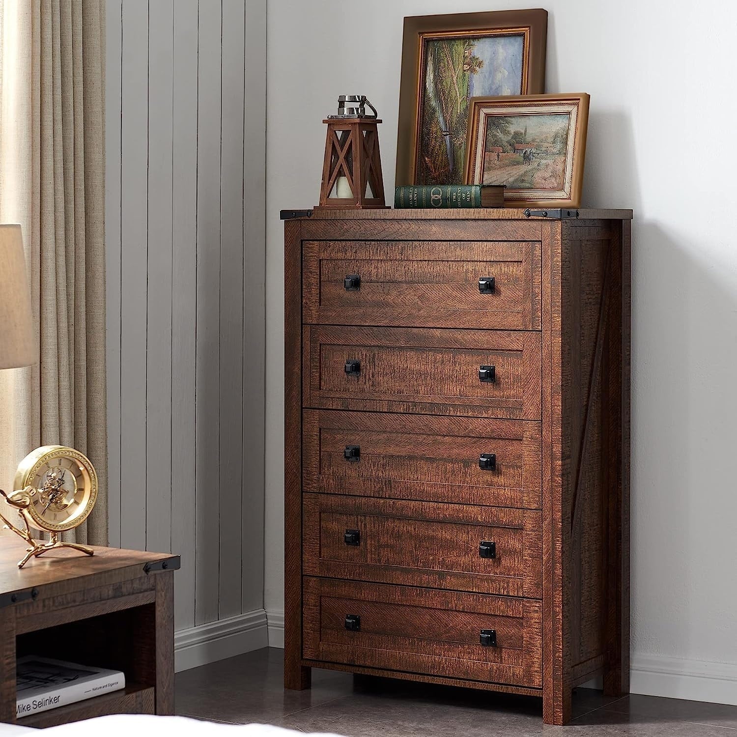 48 Tall Farmhouse 5 Drawer Wood Dresser, Chest of Drawers for Bedroom