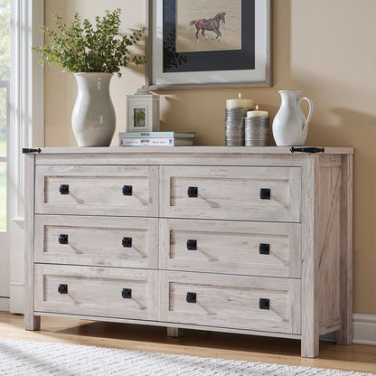 Farmhouse 6 Drawer Dresser, Wood TV Stand, Chest of Drawers