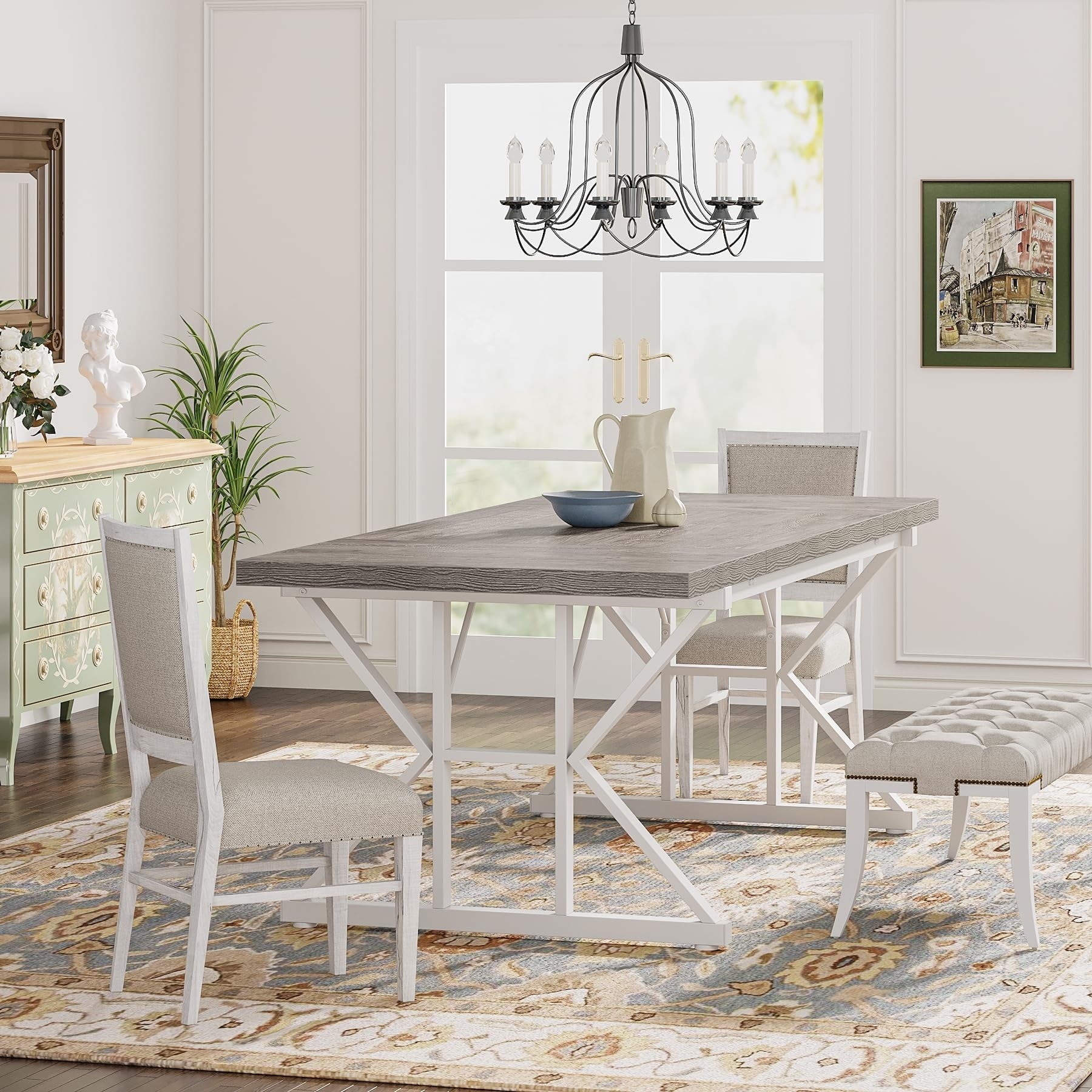 Farmhouse Dining Table for 6 People, 70.8-Inch Rectangular Wood Kitchen Table