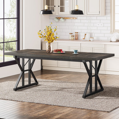 Farmhouse Dining Table for 6 People, 70.8-Inch Rectangular Wood Kitchen Table