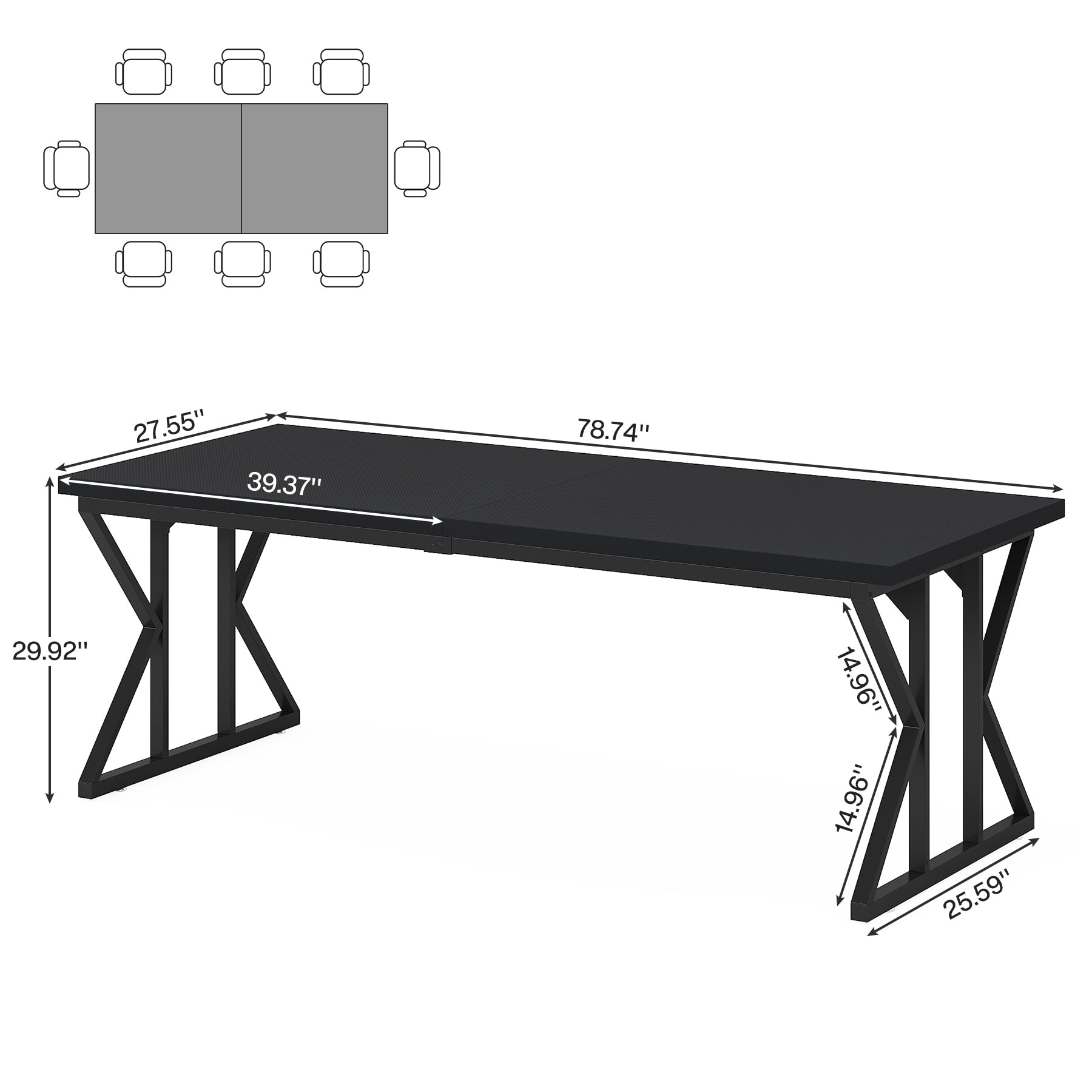 Farmhouse Dining Table for 6 People, 70.8-Inch Rectangular Wood Kitchen Table