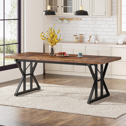 Farmhouse Dining Table for 6 People, 70.8-Inch Rectangular Wood Kitchen Table