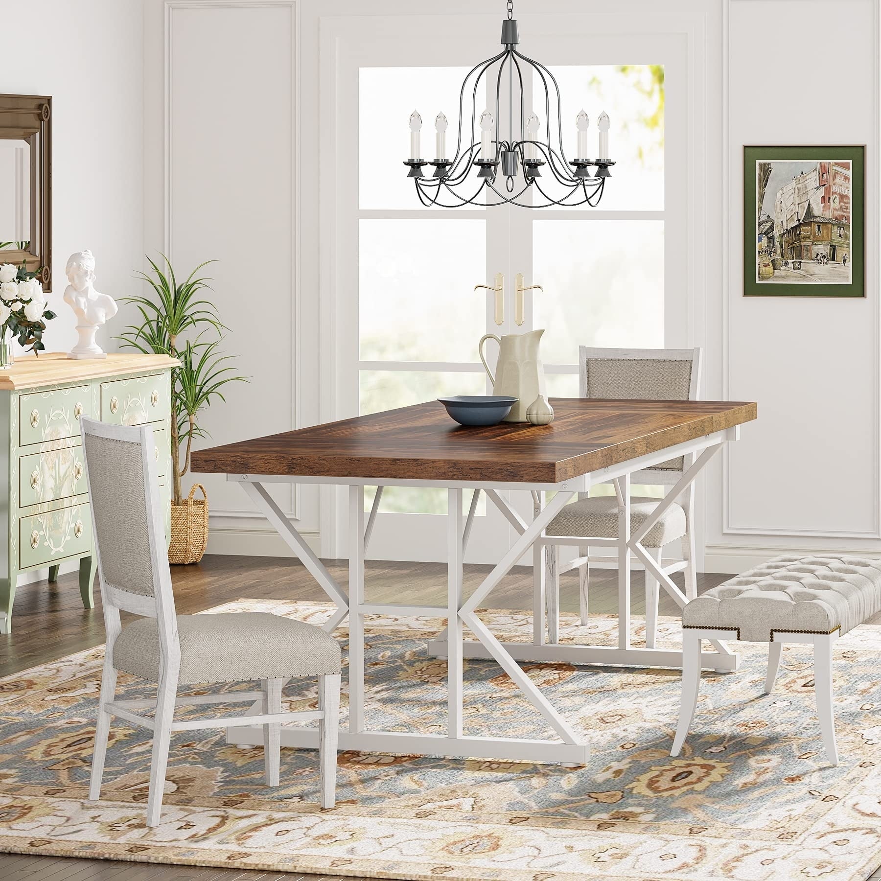 Farmhouse Dining Table for 6 People, 70.8-Inch Rectangular Wood Kitchen Table