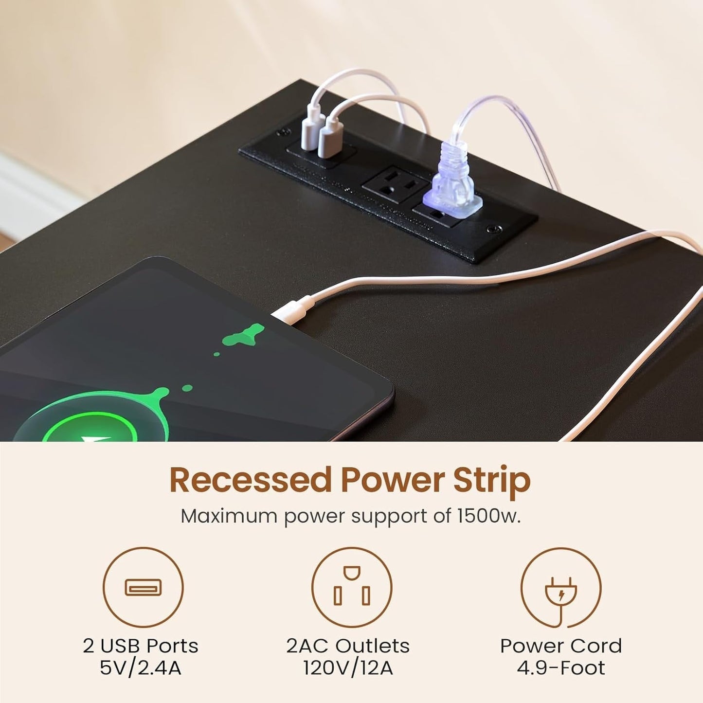 Farmhouse Executive Desk Home Office Desk File Drawer Monitor Stand Power Outlet