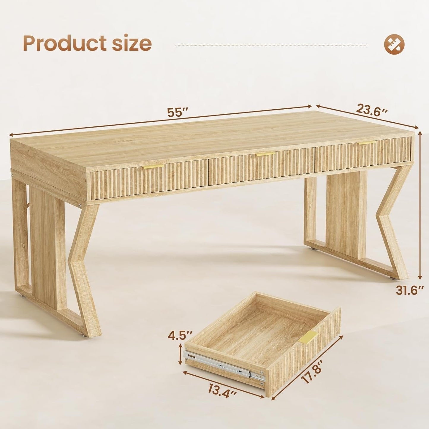 Farmhouse Executive Desk Home Office Desk File Drawer Monitor Stand Power Outlet