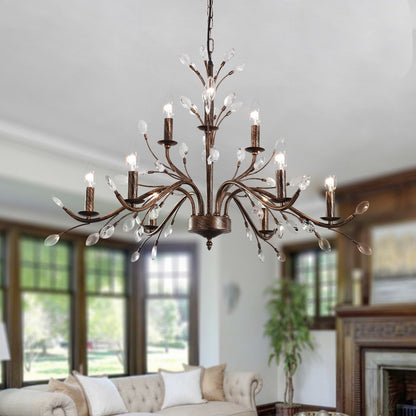 Farmhouse Retro Tree Branch Crystal Chandelier Candle-Style Pendant Light