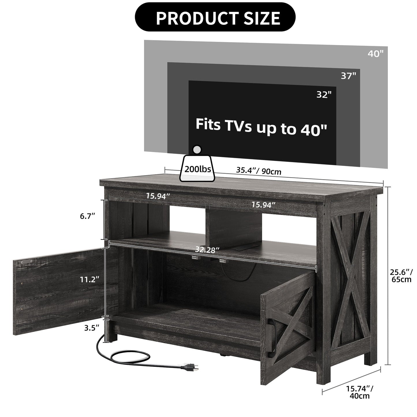 Farmhouse TV Stand for up to 65 TV with Doors and Open Shelves Media Console Power Outlet