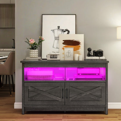 Farmhouse TV Stand for up to 65 TV with Doors and Open Shelves Media Console Power Outlet