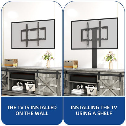 Farmhouse TV Stand for up to 65 TV with Doors and Open Shelves Media Console Power Outlet