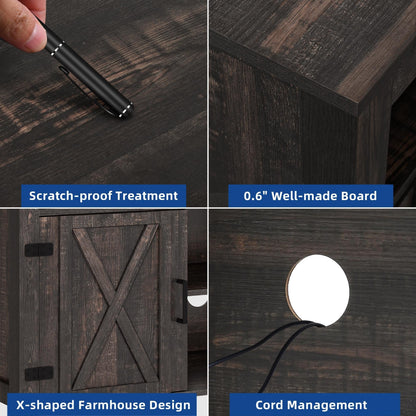 Farmhouse TV Stand for up to 65 TV with Doors and Open Shelves Media Console Power Outlet