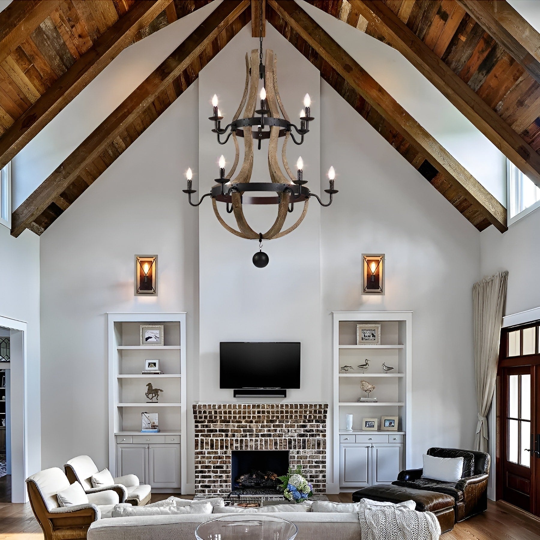 12 Light French Country Style Two Tier Wine Barrel Chandelier