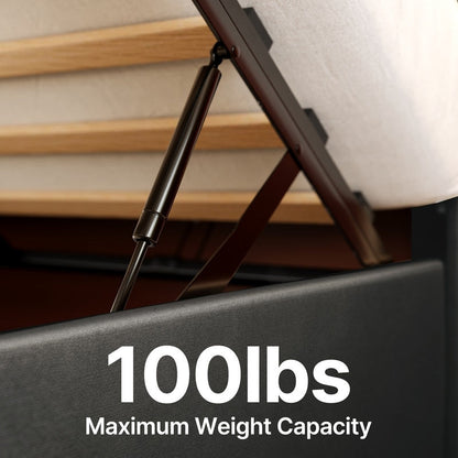 Lift Up Storage Bed Frame, Upholstered Platform Bed Frame with Hydraulic Storage System and Headboard