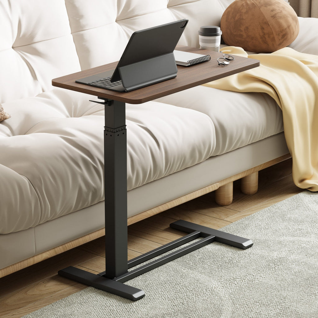 FunniHomi 28/32 Movable Overbed Table Height Adjustable Computer Desk with Wheels, White/Black Laptop Table for Bed and Sofa