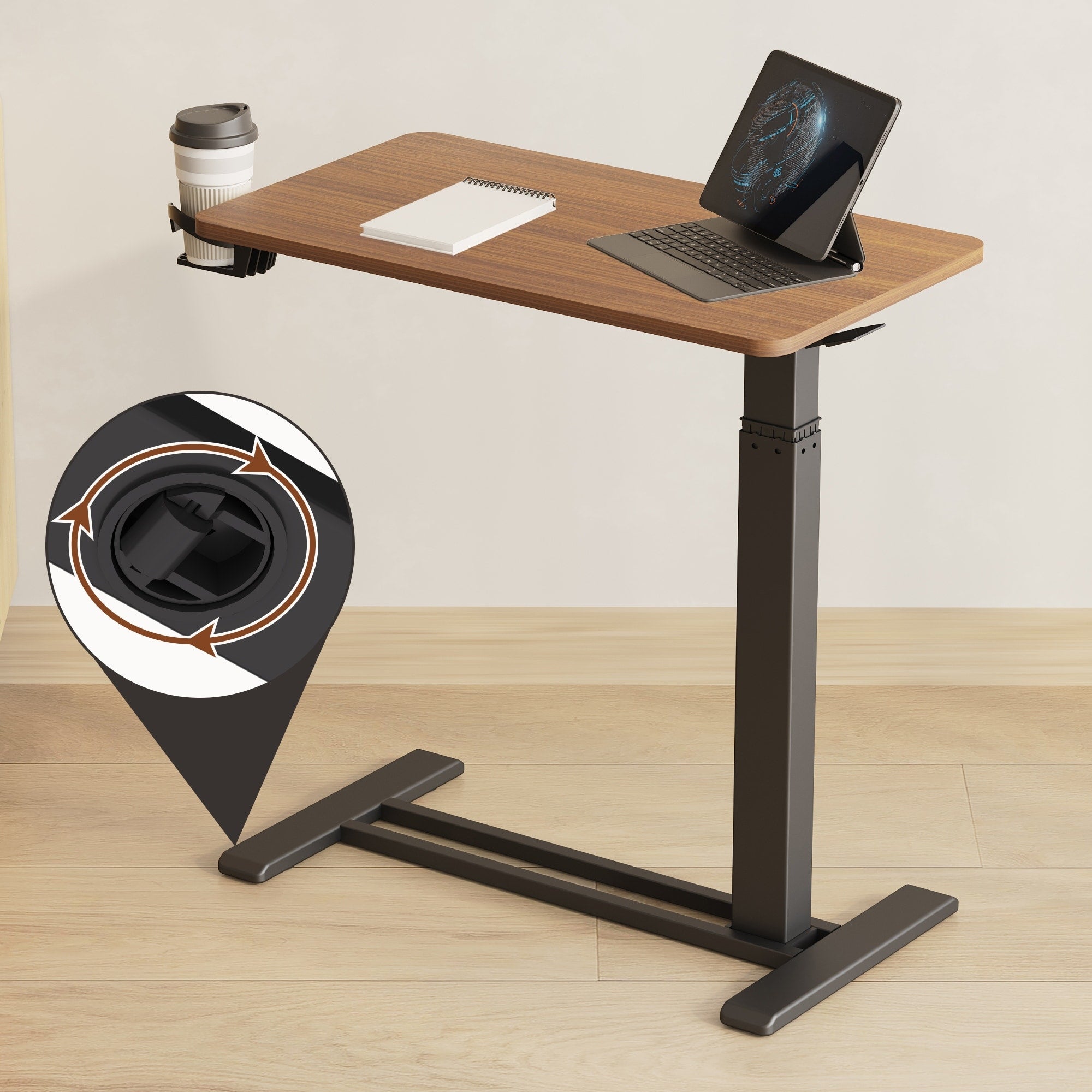 FunniHomi 28/32 Movable Overbed Table Height Adjustable Computer Desk with Wheels, White/Black Laptop Table for Bed and Sofa