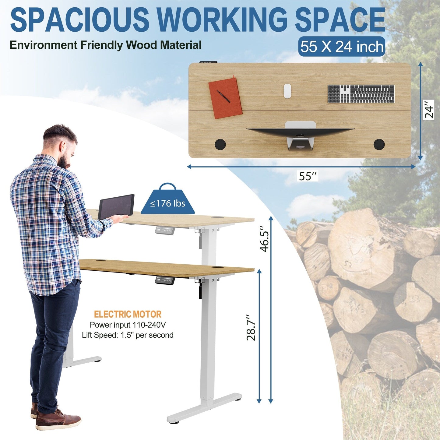 Futzca Height Adjustable Electric Standing Desk Sit Stand Computer Stand up Desk with Splice Board