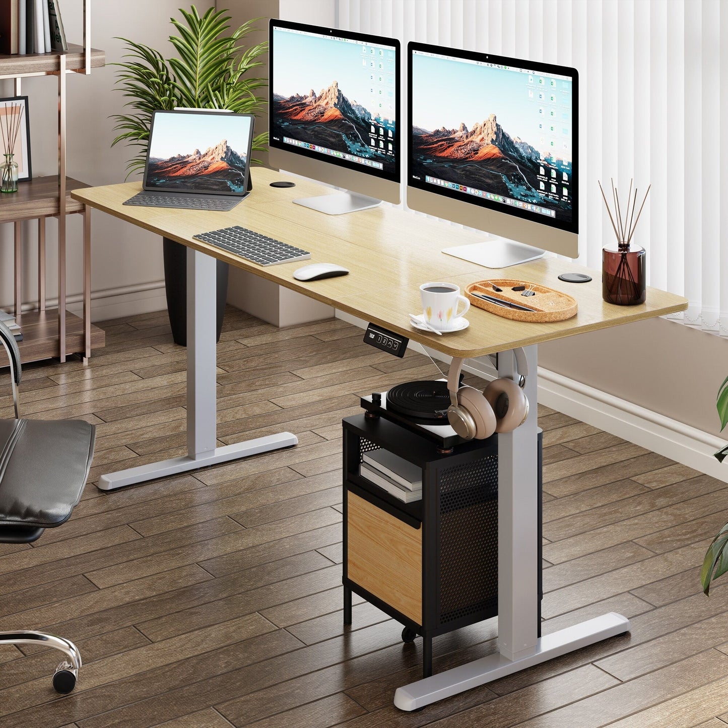 Futzca Height Adjustable Electric Standing Desk Sit Stand Computer Stand up Desk with Splice Board