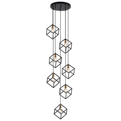 Geometric Pendant Chandelier for Stairway / Staircase, Adjustable Height 5 or 7 Light Cluster