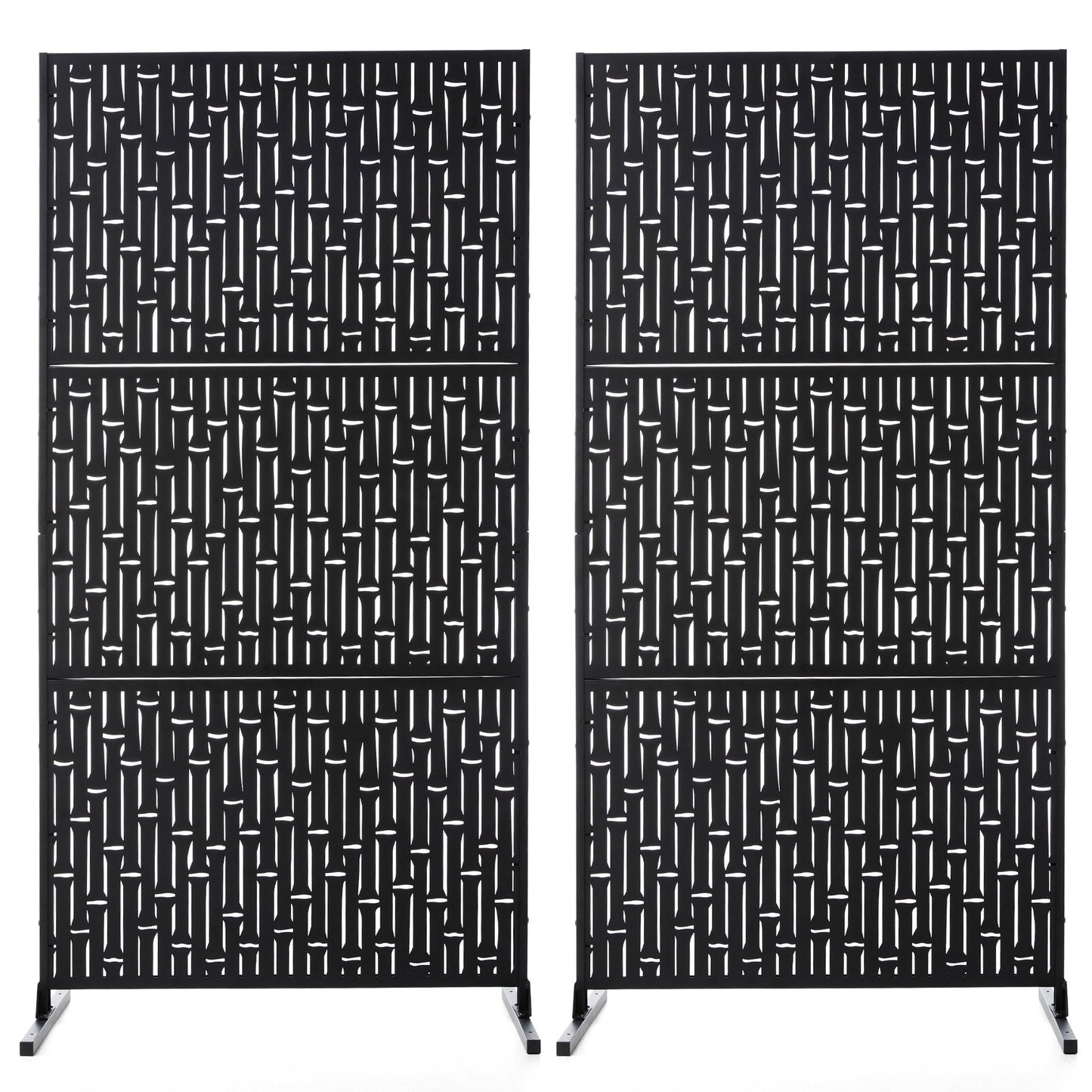 Glitzhome 6ft Galvanized Floral Patterned 3-Panel Privacy Screen Room Divider Fences