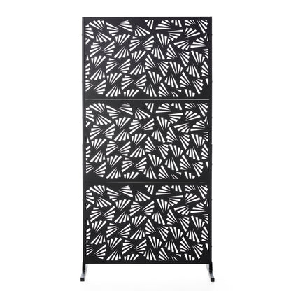 Glitzhome 6ft Galvanized Floral Patterned 3-Panel Privacy Screen Room Divider Fences