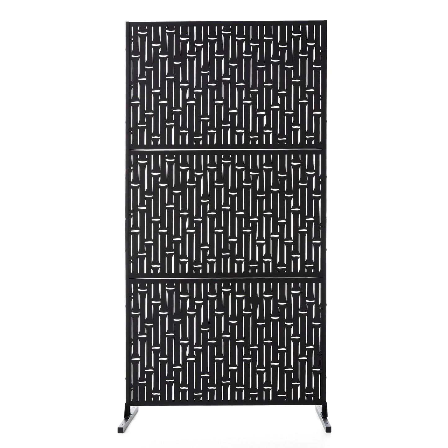 Glitzhome 6ft Galvanized Floral Patterned 3-Panel Privacy Screen Room Divider Fences