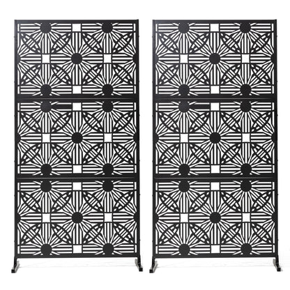Glitzhome 6ft Galvanized Floral Patterned 3-Panel Privacy Screen Room Divider Fences