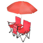 GoTeam Portable Double Folding Chair w/Removable Umbrella, Cooler Bag and Carry Case