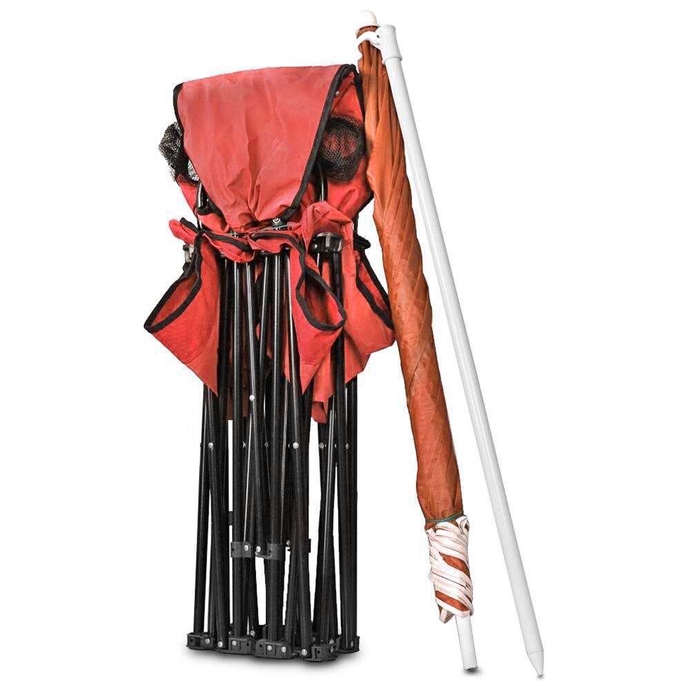 GoTeam Portable Double Folding Chair w/Removable Umbrella, Cooler Bag and Carry Case