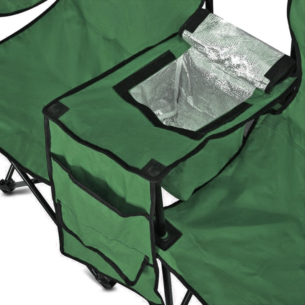 GoTeam Portable Double Folding Chair w/Removable Umbrella, Cooler Bag and Carry Case