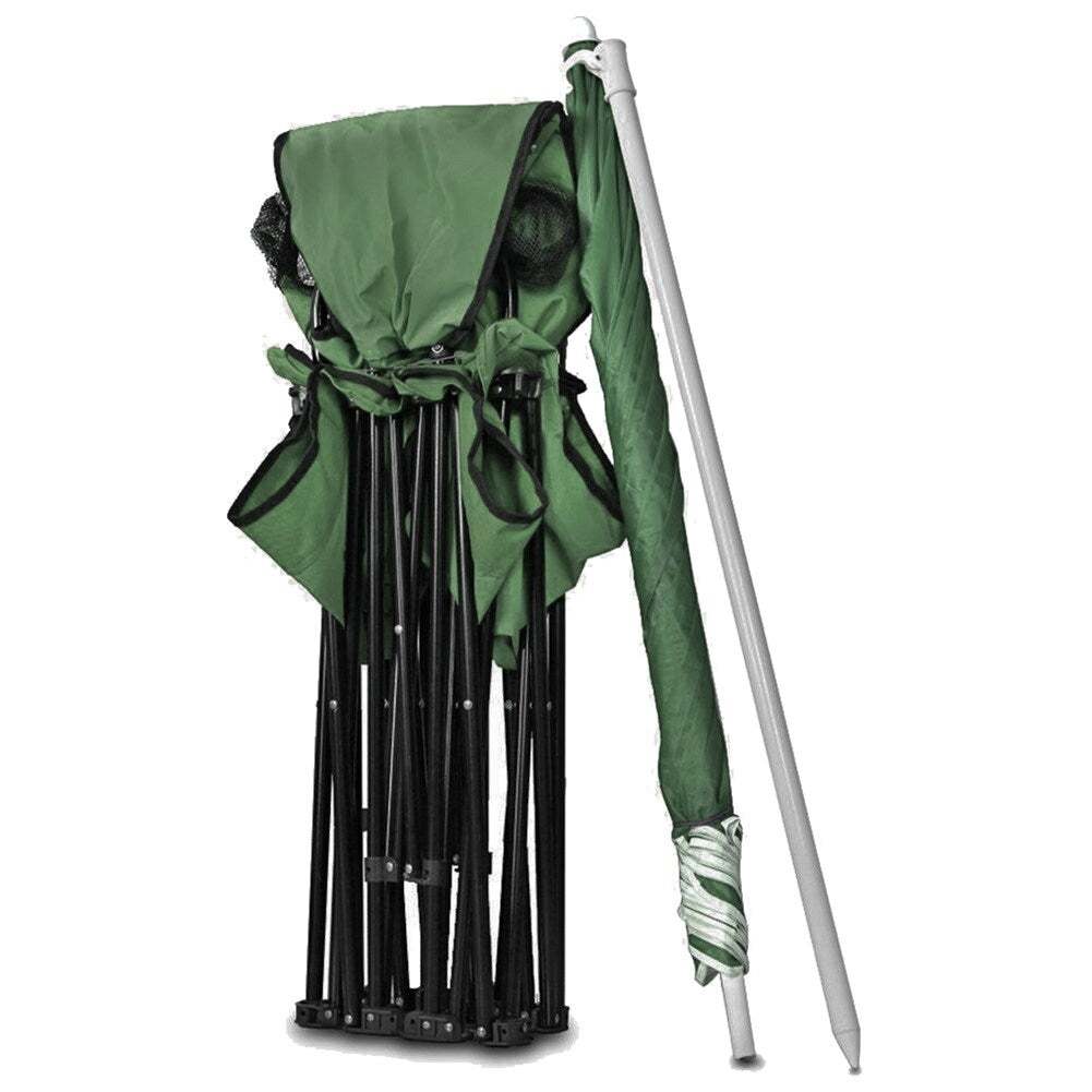GoTeam Portable Double Folding Chair w/Removable Umbrella, Cooler Bag and Carry Case
