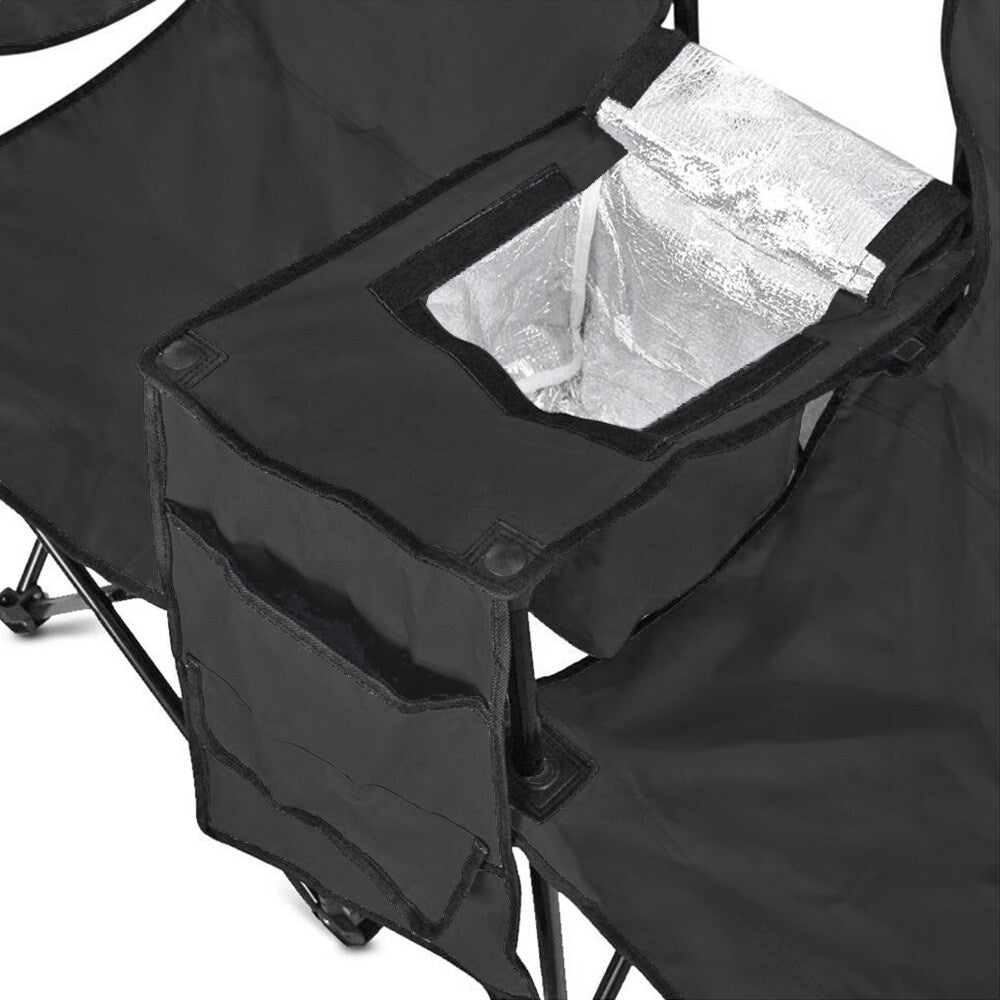 GoTeam Portable Double Folding Chair w/Removable Umbrella, Cooler Bag and Carry Case