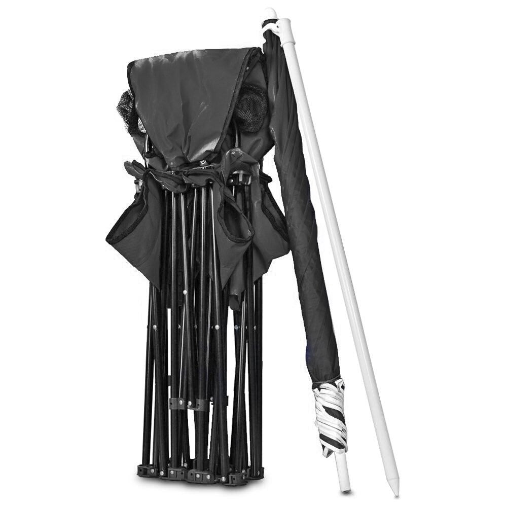 GoTeam Portable Double Folding Chair w/Removable Umbrella, Cooler Bag and Carry Case