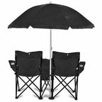 GoTeam Portable Double Folding Chair w/Removable Umbrella, Cooler Bag and Carry Case