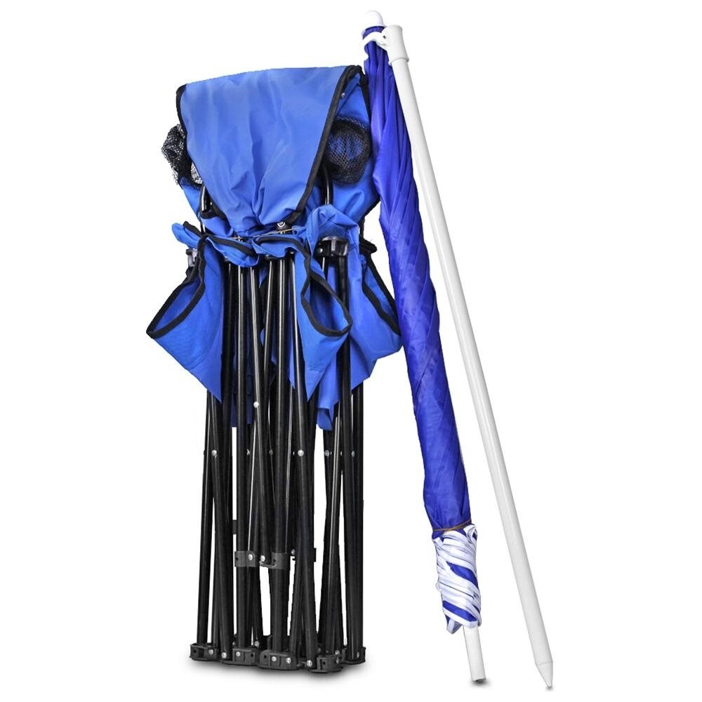 GoTeam Portable Double Folding Chair w/Removable Umbrella, Cooler Bag and Carry Case