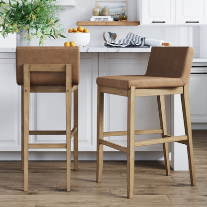 Gracie Modern Bar Stool, Boucle Upholstered Chair and Brushed Wooden Legs
