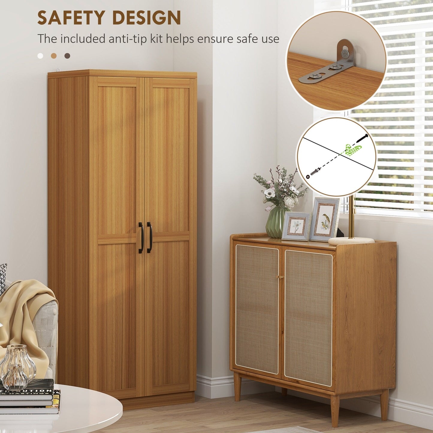 HOMCOM 63 2-Door Kitchen Pantry, Freestanding Storage Cabinet with 5-tier Shelving and 2 Adjustable Shelves for Dining Room