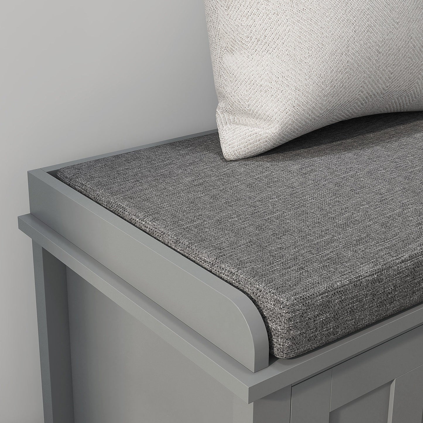 HOMCOM Entryway Shoe Bench Storage Ottoman with Adjustable Shelving, 6 Compartments, and Padded Seat, White/Grey