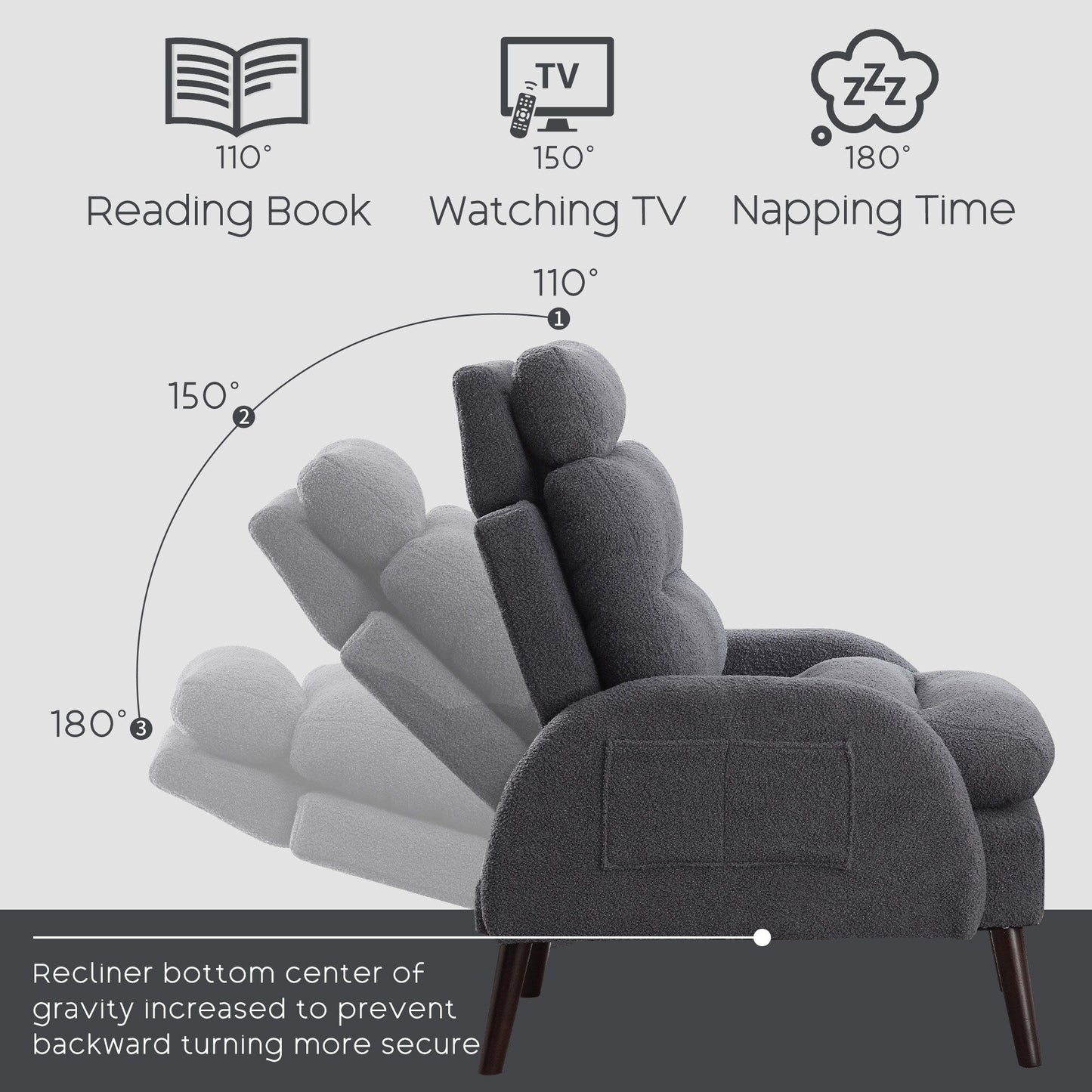 HOMYKA Accent Lounge Chair with Adjustable Backrest Storage Ottoman