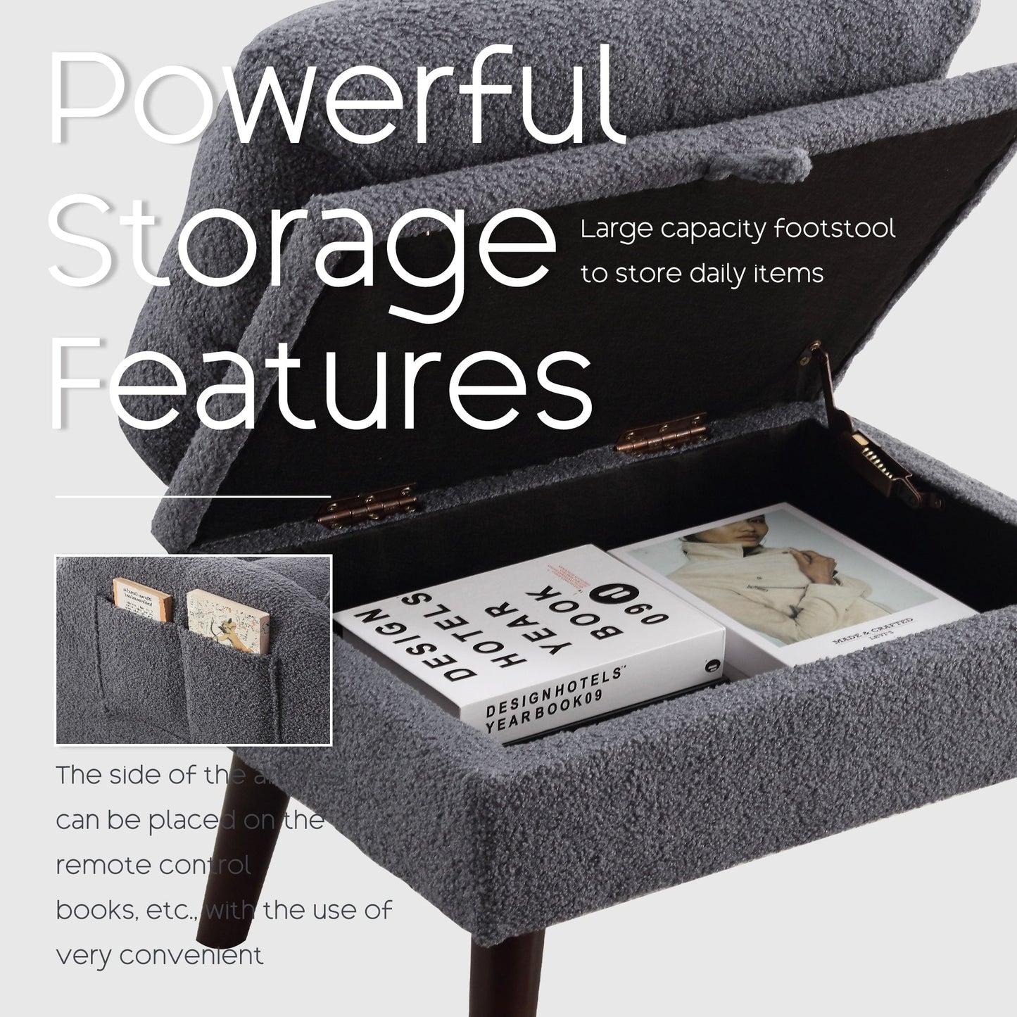 HOMYKA Accent Lounge Chair with Adjustable Backrest Storage Ottoman