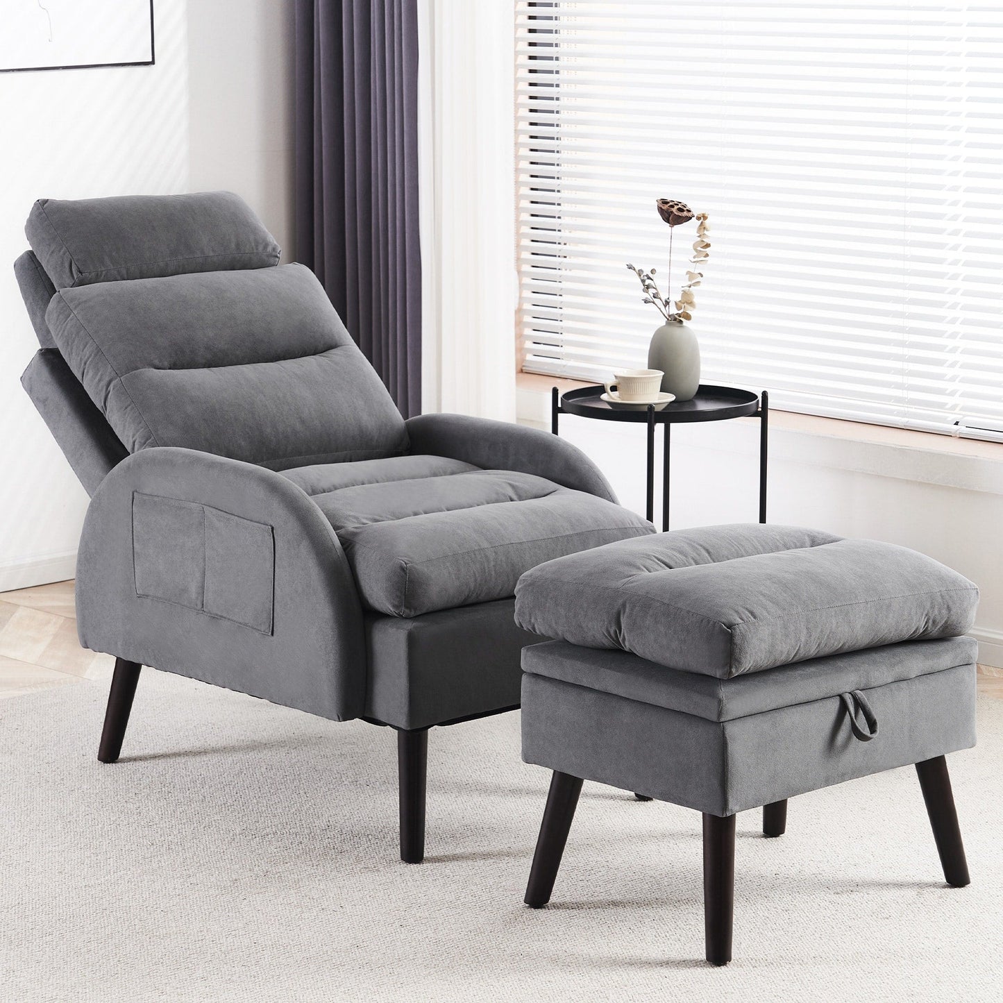 HOMYKA Accent Lounge Chair with Adjustable Backrest Storage Ottoman