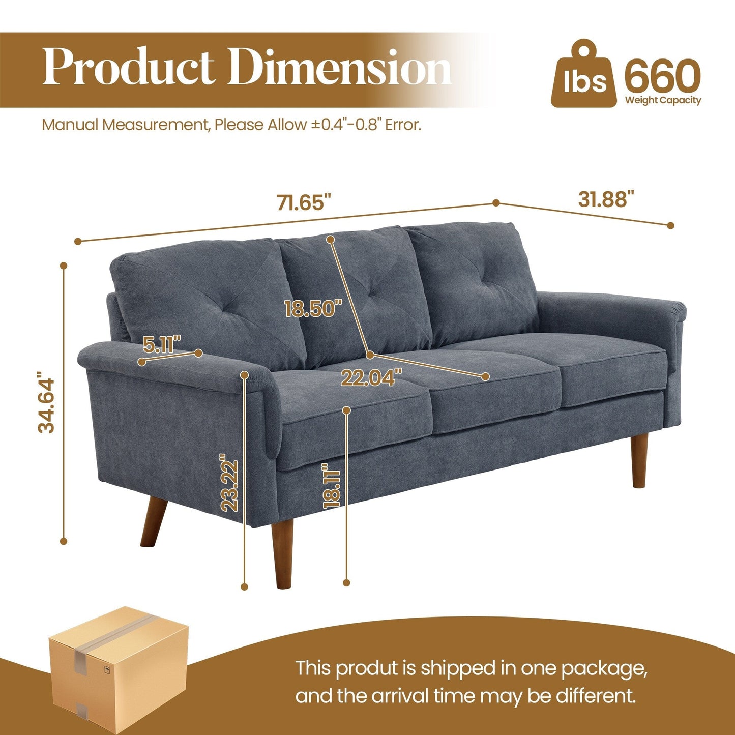 HOOOWOOO Mid-Century 3-Seat Upholstered Sofa with Wood Legs for Living Room