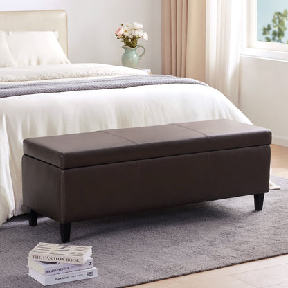 50.3 x 17.50 x 18 Upholstered Rectangular Storage Ottoman-Faux Leather