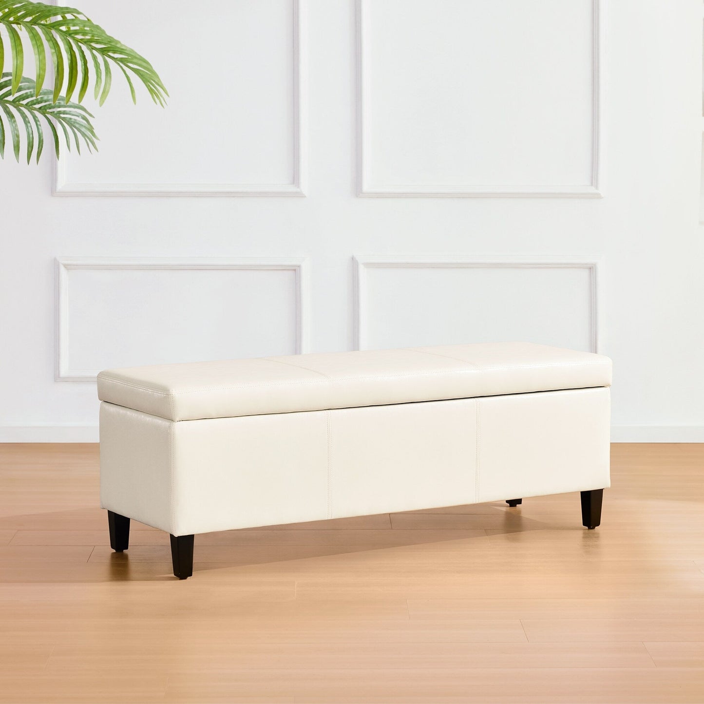 50.3 x 17.50 x 18 Upholstered Rectangular Storage Ottoman-Faux Leather