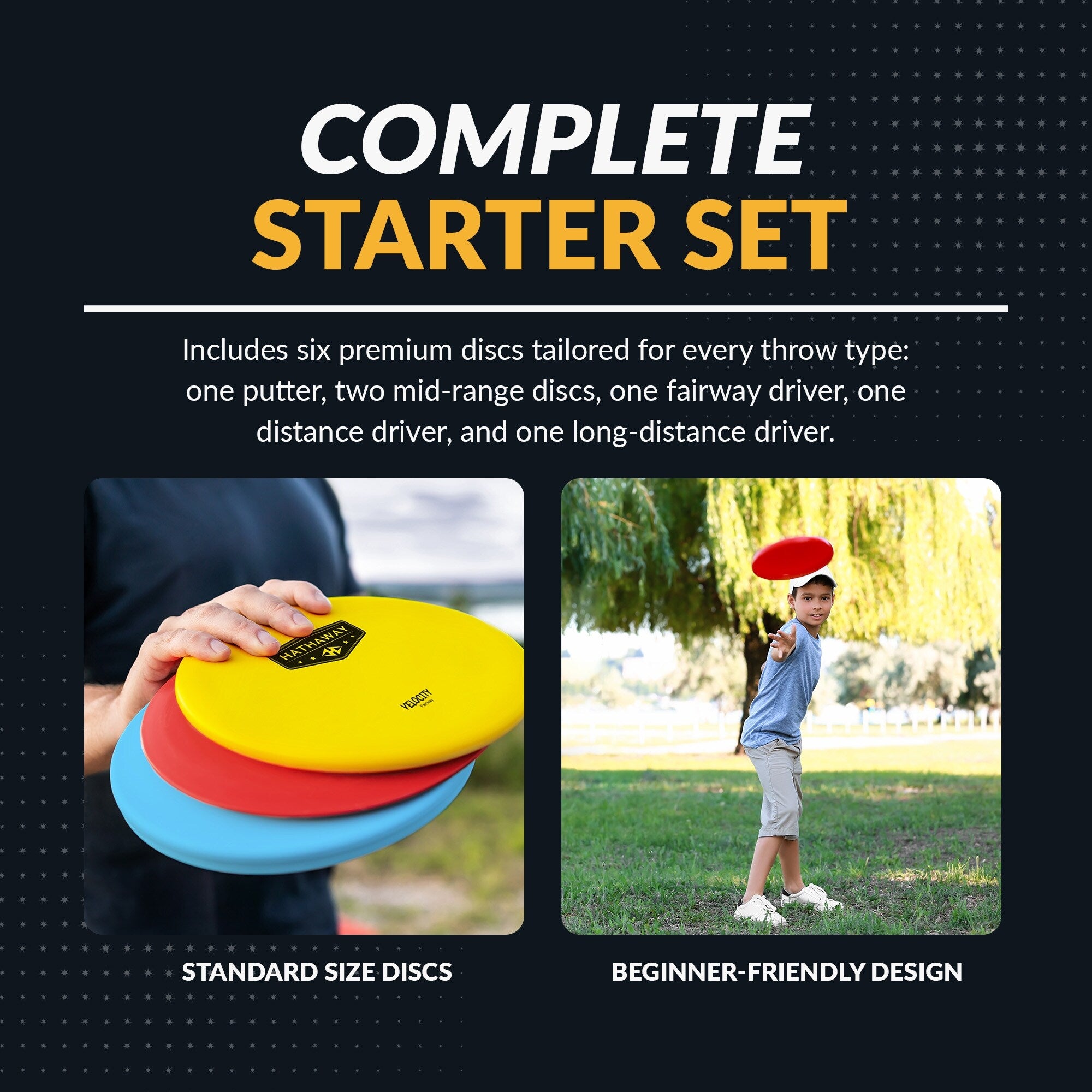 Hathaway Disc Golf Starter Set with 6 Discs and Case - 150 - 170 Gram, 8.25-in - Multi
