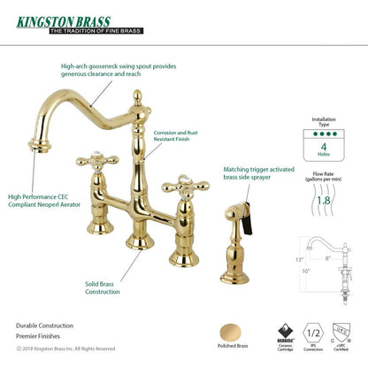 Kingston Brass Heritage Bridge Kitchen Faucet with Brass Sprayer