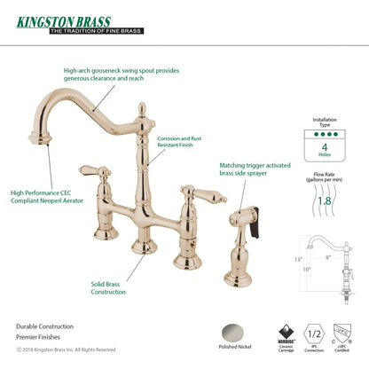 Heritage Bridge Kitchen Faucet with Brass Sprayer