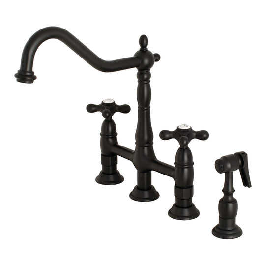 Heritage Bridge Kitchen Faucet with Brass Sprayer