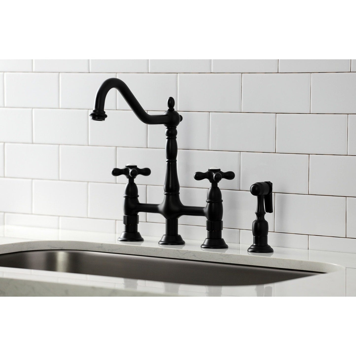 Heritage Bridge Kitchen Faucet with Brass Sprayer